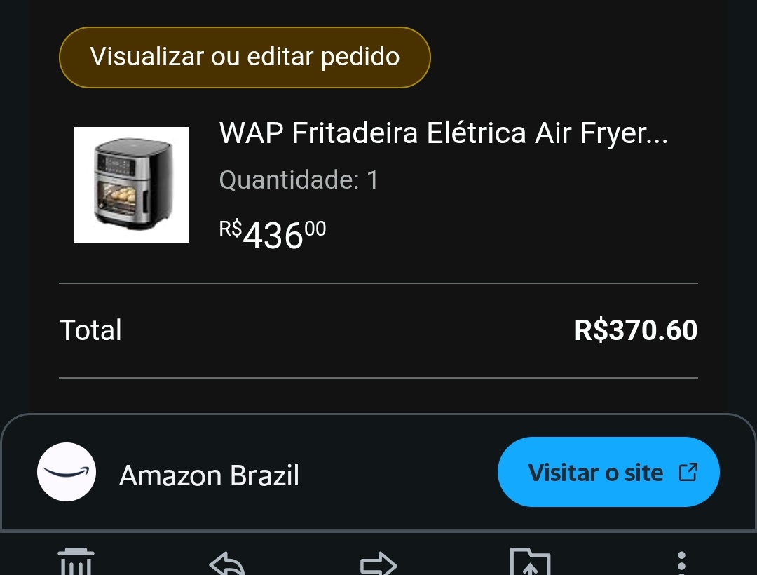 louiest28's tweet photo. Acabei de comprar uma air fryer de 1200 por 370 reais no 7 do 7 da Amazon. Espero que não chegue um tijolo no lugar https://t.co/28mzX7yaVf
