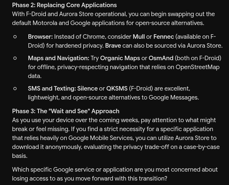 Humility0101's tweet photo. @X Using Gemini to to get of Google services on a Moto G Play 2026. A simple, but profound use case for people out there that may dislike Gen AI. A bit humorous, as well. Have a blessed day, Everyone. #Gemini #Google https://t.co/WaMJCqlnZh