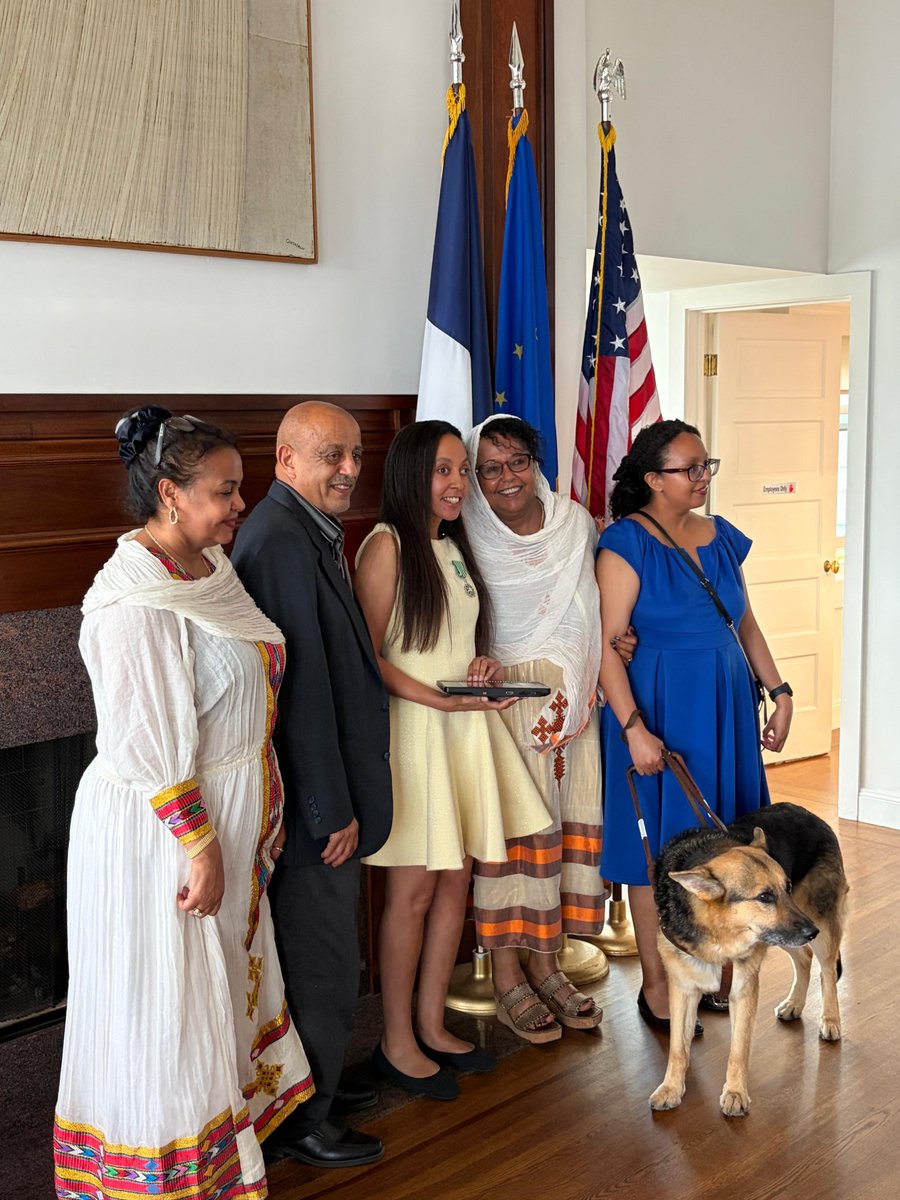 FranceinSF's tweet photo. 🇫🇷✨ Consul General @valeriebrisset_ had the honor of decorating @HabenGirma as Chevalière de l’Ordre des Arts et des Lettres. 

During #DisabilityPrideMonth, France proudly recognized her global leadership in disability inclusion, Braille literacy &amp; access to culture. 👏📚♿ https://t.co/wysWvVwB1r