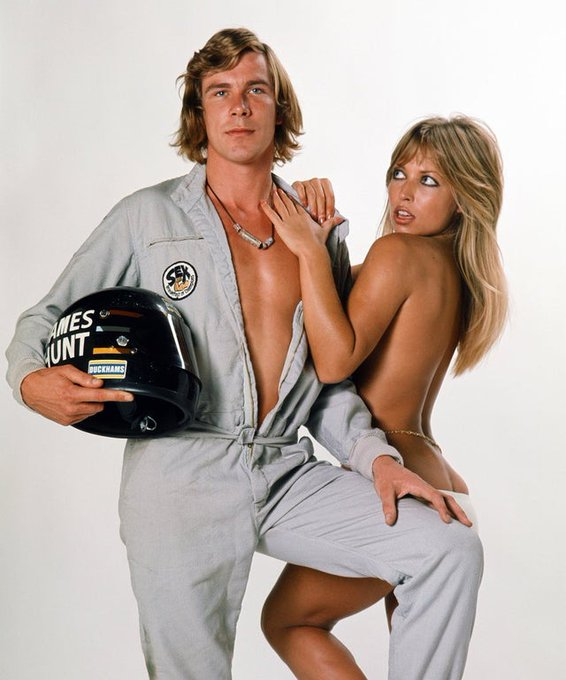HistoricSports2's tweet photo. The old world of F1 ... 1976 World Champion James Hunt  in a photoshoot with model Susie Shaw https://t.co/4oBv2roJZu