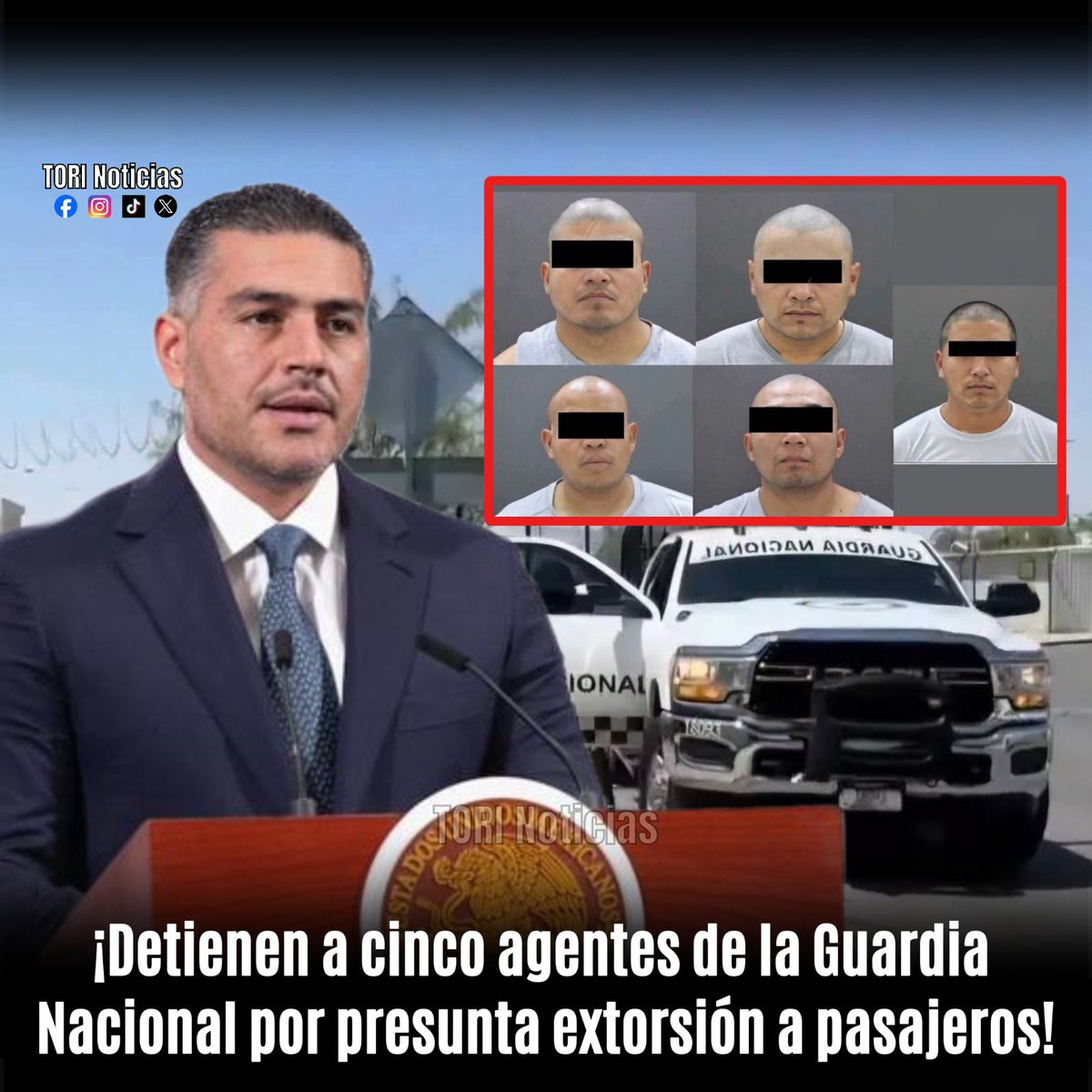 tori_noticias's tweet photo. URGENTE🚨 CAEN CINCO ELEMENTOS DE LA GUARDIA NACIONAL 🚫🪖👊

Cinco elementos de la Guardia Nacional fueron detenidos por su presunta participación en secuestro exprés y extorsión contra pasajeros del Aeropuerto Internacional de Ciudad Juárez. https://t.co/XVRYR2XKwW