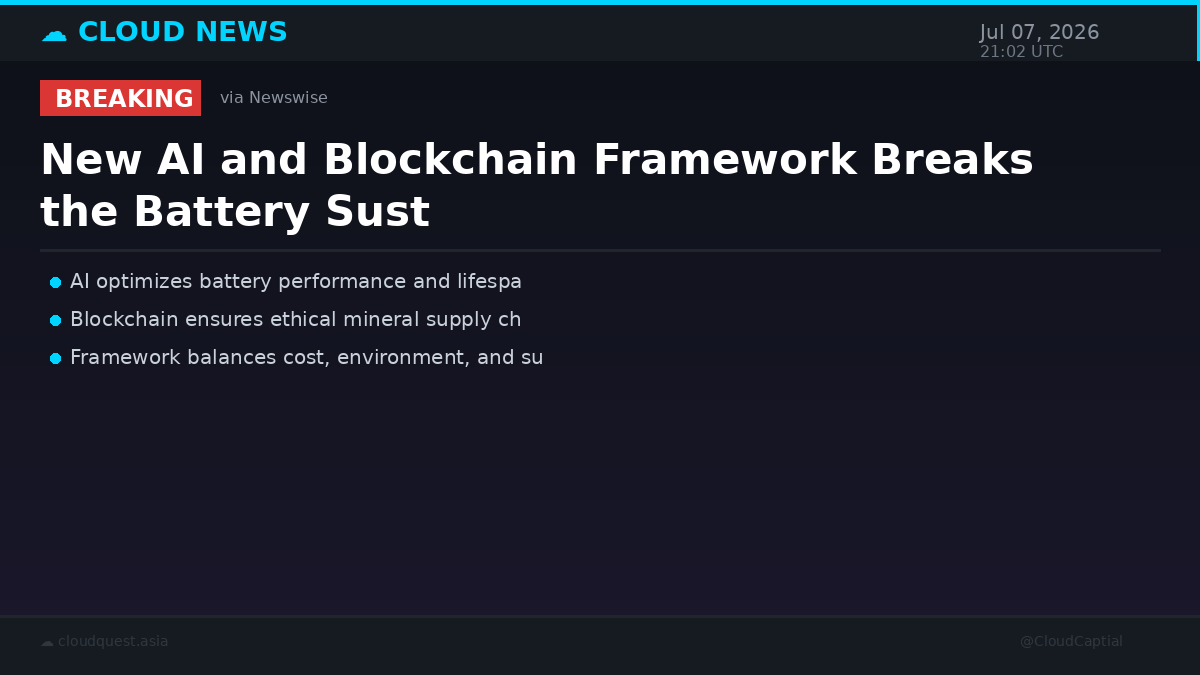 CloudCaptial's tweet photo. BREAKING: A new integrated AI and blockchain framework is poised to disrupt the battery industry by solving the longstanding sustainability trilemma of cost, performance, and https://t.co/ZuG5WJ2QPS