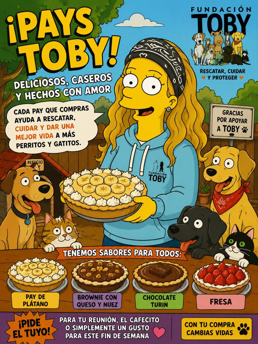 FundacionToby's tweet photo. 🥧❤️ Un pay puede parecer un antojo… pero para ellos significa mucho más.

Cada compra ayuda a que podamos seguir rescatando, alimentando y cuidando a los perritos y gatitos que hoy dependen completamente de nosotros.

Tenemos sabores deliciosos, hechos con mucho cariño y con una causa detrás de cada rebanada.

📲 Haz tu pedido por WhatsApp:
55 1428 1012

💲Cada pay que compras se convierte en alimento, medicamentos y una nueva oportunidad para nuestros rescatados.

Si hoy no puedes comprar, compartir esta publicación también nos ayuda muchísimo. 🐾

🐶 Para donar directamente:

🏦 BANCOMER
Cuenta: 0117412991
CLABE: 012180001174129915

🏦 SANTANDER
Cuenta: 60577008001
CLABE: 014180605770080014
Tarjeta: 5579 0700 8285 4475

💛 Mercado Pago
CLABE: 722969010583593935
Tarjeta: 5428 7851 1122 0215

🌎 PayPal:
https://t.co/IWW9kwJ7By

#FundaciónToby #PaysConCausa #AyúdanosARescatar #CompraConCausa #AdoptaNoCompres