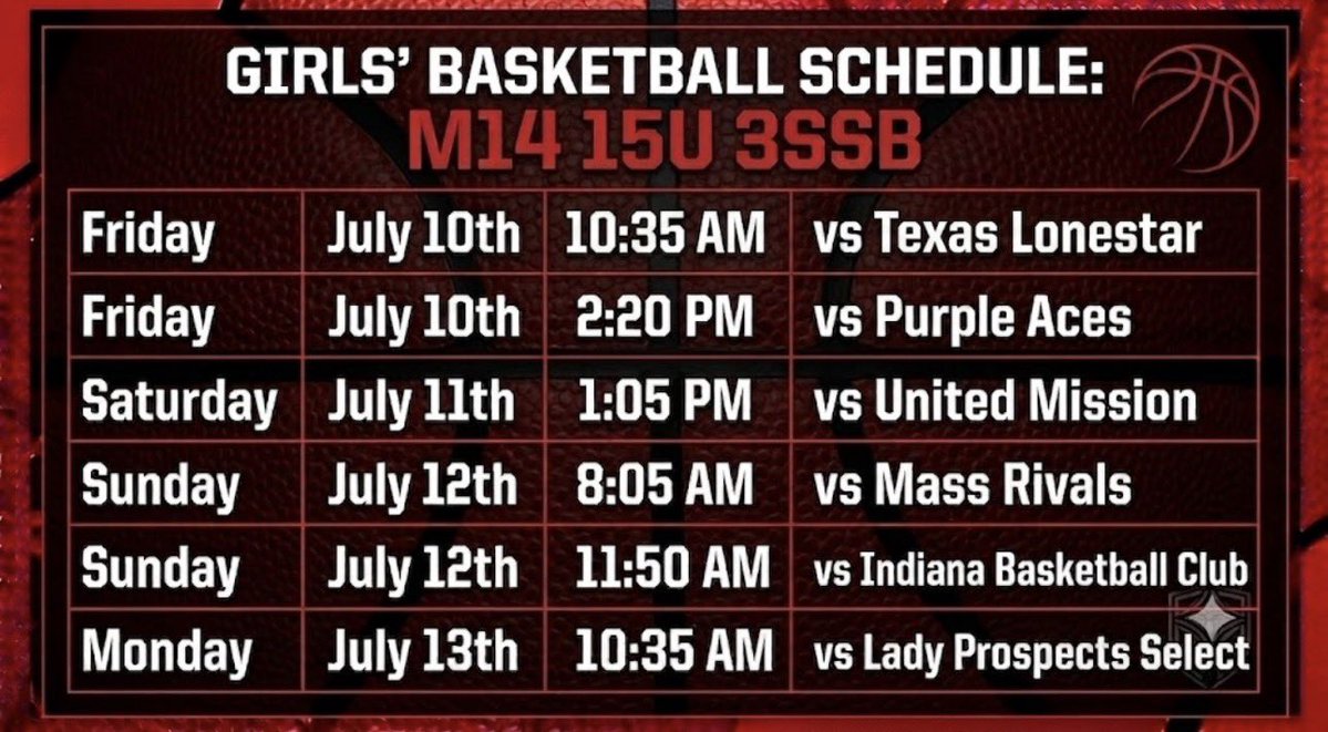 M14Hoops_Girls's tweet photo. 🔥🔥Schedule Alert 🔥🔥
✅ 15U 3SSB
✈️ Mishawaka, IN
📸 Adidas 3SSB
🗓 July 10th - 13th 
#Repthe14
@3SSBGCircuit 
@PGHByron 
@JrAllStarBB 
@MMBR_CoachGBell 
@MHS_Girls_ https://t.co/bNw67FXpjX