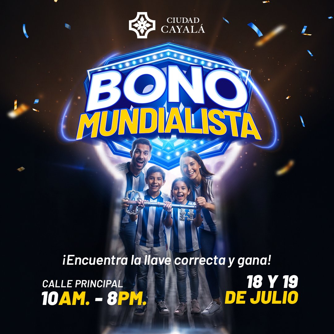 CiudadCayala's tweet photo. 🔑 ¡Encuentra la llave correcta y gana! ⚽🏆

Visita el Bono Mundialista este 18 y 19 de julio en la Calle Principal de Ciudad Cayalá, de 10:00 a.m. a 8:00 p.m. ¡Participa y pon a prueba tu suerte!

🌐 https://t.co/hiaMeHhe0E

#CiudadCayalá #BonoMundialista #ViveCayalá #DiversiónEnFamilia