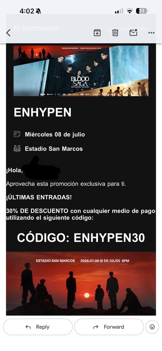 hynjxns's tweet photo. amigas si van a revender sus entradas rematenlas ahora porque hay hasta descuento a 180 tribuna y platinum a 410 en ticketmaster !! https://t.co/WUYcDh8c7D