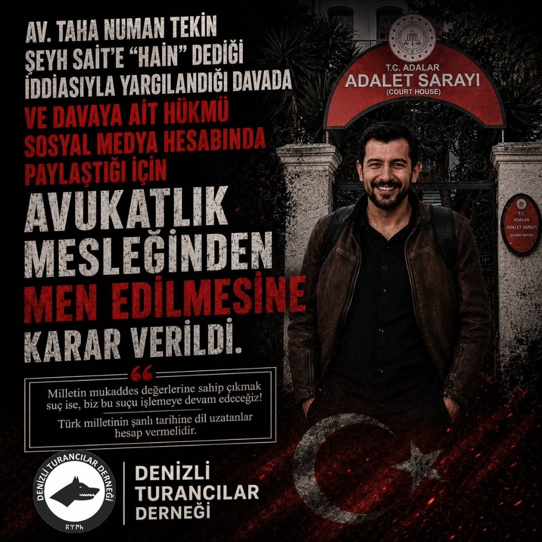 detuder20's tweet photo. Turancı Dernekler Birliği Kurucu Başkanı Av. Taha Numan Tekin Şeyh Sait'e "hain" dediği için hakkında soruşturma başlatılmıştı. Yargılandığı davaya ait dosyaları sosyal medya hesabında paylaştığı için avukatlık mesleğinden men edilmesine karar verildi. Kıymetli başkanımız⬇️⬇️⬇️ https://t.co/UjC2xgcUYx