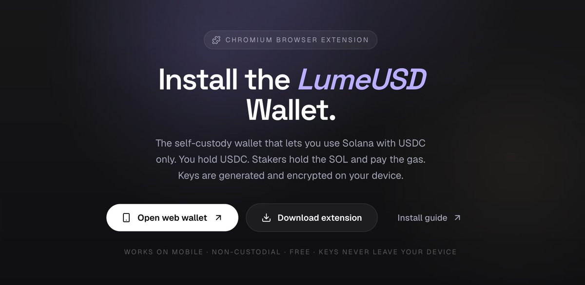 lumeusdc's tweet photo. The LumeUSD Wallet extension generates your keys locally with the browser's own WebCrypto Ed25519, then encrypts the seed with AES-GCM behind 310,000 rounds of PBKDF2. 

None of it is ever sent anywhere. https://t.co/h0u62Qu7Ax