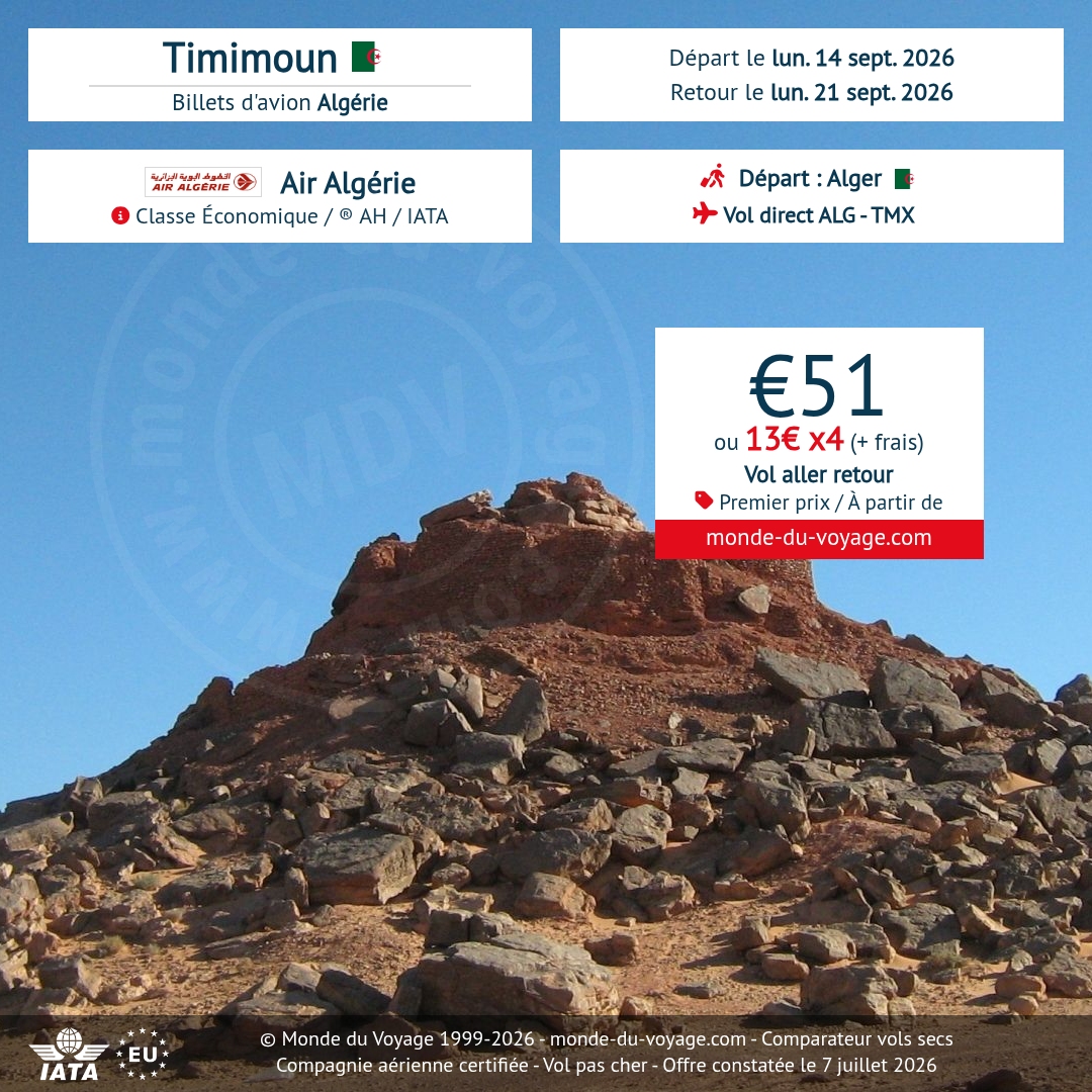 Monde_du_Voyage's tweet photo. [FR] Alger → Timimoun avec Air Algérie AH, vol direct sans escale dès 51€ en 2026 ✈️ #AirAlgerie #Timimoun https://t.co/oMzfGyTtmx https://t.co/usowtDVjNW