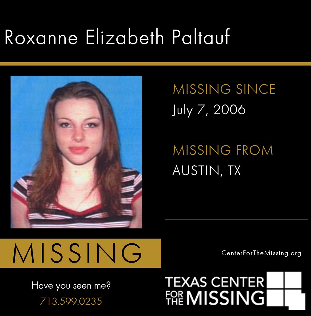 TXCenter's tweet photo. Have you seen Roxanne? Missing Since: July 7, 2006 and Last Seen: Austin, TX. Letβs #BringHerHome! #RoxannePaltauf #BringMeHome #BringThemHome
@AustinPolice
https://t.co/xAhoy448Yw https://t.co/9JWJZ7lNe2