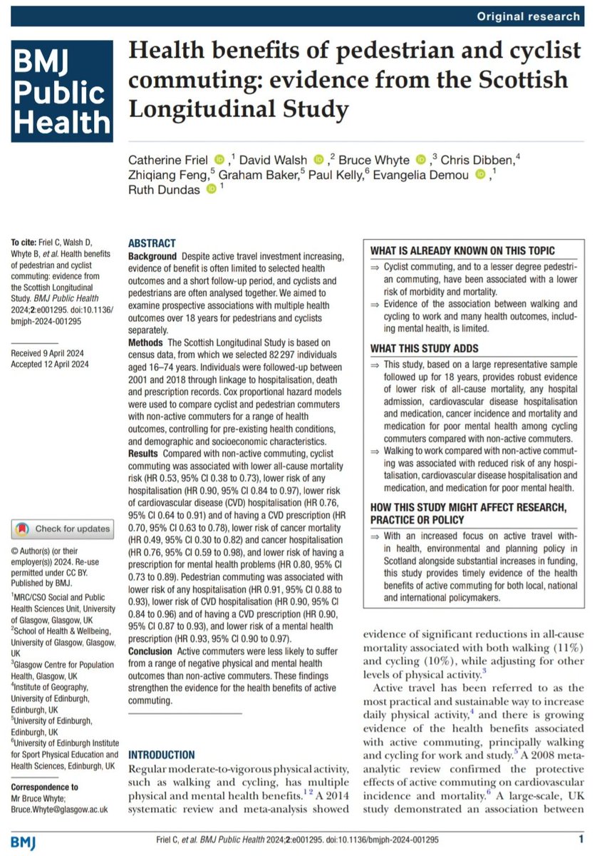 davidlois_uned's tweet photo. Ir en bici al trabajo 🚲 reduce un 47% la mortalidad, un 24% las hospitalizaciones cardiovasculares y el 51% la mortalidad por cáncer. Caminar 🚶‍♀️ reduce un 9% hospitalizaciones totales y 10% las cardiovasculares. Ambos reducen problemas de salud mental (bici, -20%, caminar, -7%). https://t.co/DvZw6EXoaW