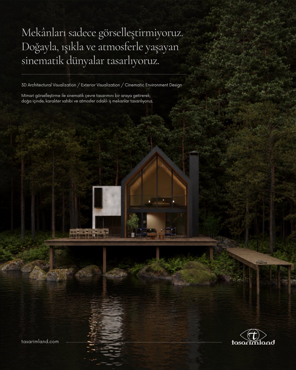 tasarimland's tweet photo. Doğa İçinde Sinematik Mimari Görselleştirme | Forest Cabin Exterior Visualization
Bu çalışmada modern bir forest cabin yapısını, doğal çevre ve sinematik atmosfer hissiyle bir araya getirdim.
🌐 https://t.co/s6EptVHFJr #exteriorvisualization #lakehouse https://t.co/5ytHlh9nM1