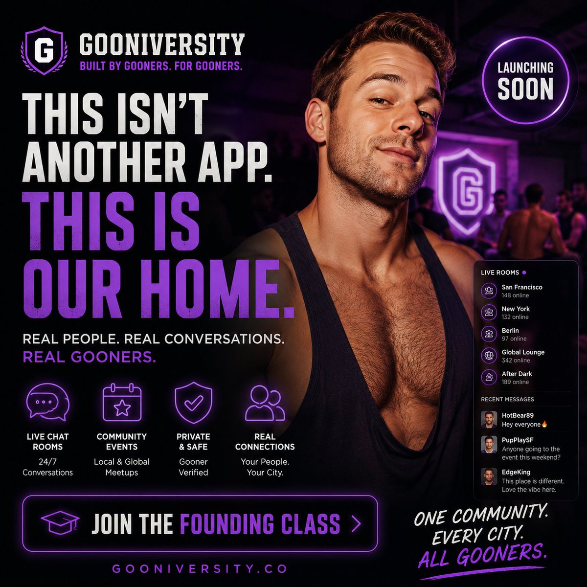 joingoonU's tweet photo. This isn't another app.

It's a community built by gooners, for gooners.

Join live city-based rooms, meet people who share the culture, discover community events.

Join the Founding Class.

https://t.co/erNh4C55hm

#Gooniversity #GooningCommunity #FoundingClass https://t.co/bkK1ZAIGC2