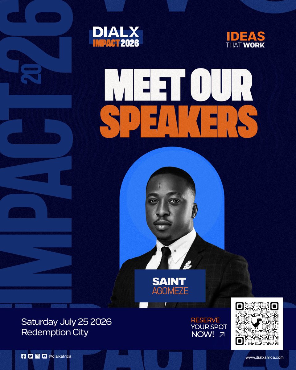 dialxafrica's tweet photo. Meet Agomeze Saint Chukwuemeka @Saint_of_Africa 
An entrepreneur, youth advocate, and visionary leader committed to empowering the next generation. 
Through initiatives like GiNN (Gen Z’s Involvement in a New Nigeria) and the Saint Agomeze Empowerment Foundation, he has inspired thousands of young Nigerians to lead, innovate, and create meaningful change.
From entrepreneurship to national development, his passion is equipping young people with the tools to shape a better future.
Get ready to be inspired at DIALX Impact 2026.
#dialx