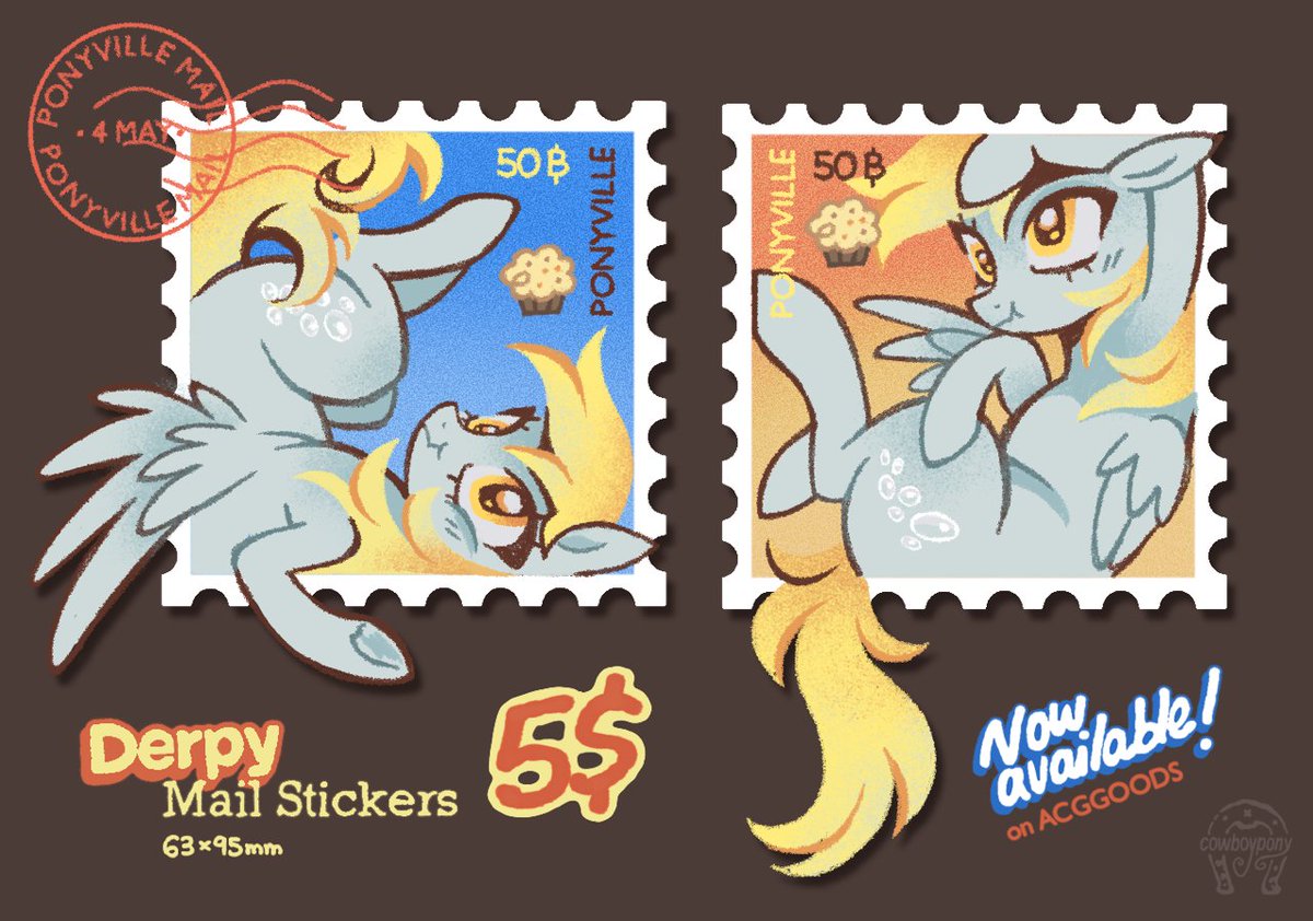 cowboypony's tweet photo. 📬🫧DERPY MAIL STICKERS are here!

I'm so happy to finally launch my first MERCH items on ACGGOODS!💛

These are clear PET vinyl die-cut stickers
💵 $5 USD each
📦 Available now!
↓
| https://t.co/qwNn9iBsSp | #mlp #mlpart #mlptwt #mlpmerch https://t.co/gsF7s830o3