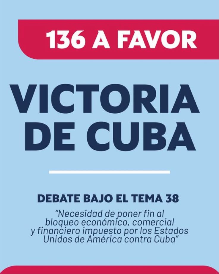 atilioboron's tweet photo. Nueva derrota de EEUU en la ONU. Al hacer caso omiso del resultado de esta votación EEUU ratifica su condición de "estado canalla" . Y Cuba seguirá resistiendo... https://t.co/boCuH5M7bS