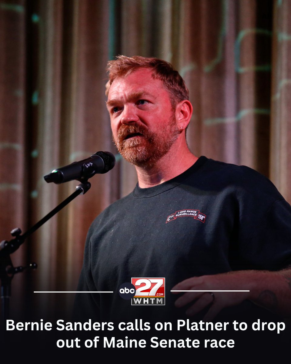 abc27News's tweet photo. Sen. Bernie Sanders (I-Vt.) on Tuesday said he told Democrat Graham Platner to withdraw from the race for Maine Senate in the wake of a report alleging Platner sexually assaulted a woman he was dating in 2021. 

https://t.co/ToKnCdK8Zu https://t.co/wGl5z5apBv