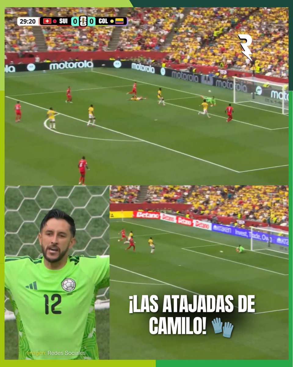 SoyReferee's tweet photo. ¡CAMILO EN PLAN GRANDE! 🇨🇴 🧤

Le cayeron muchos disparos en el primer tiempo y ya es pieza clave para que se mantenga el marcador en cero, mientras Colombia busca el pase a cuartos de final. 

#CamiloVargas #Colombia #Suiza #8vos https://t.co/Kmf5U4W0qI
