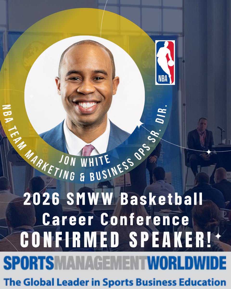 SMWW's tweet photo. The NBA is more than what happens on the court.

Jon White, Senior Director of NBA Team Marketing & Business Operations, is joining the speaker lineup at the SMWW Basketball Career Conference!

📍 Las Vegas
📅 July 11-12
🏀 NBA Summer League
Learn from leaders driving the business of basketball.
🎟️ Register: Link in bio.

#SMWW #BasketballCareers #SportsBusiness #NBASummerLeague