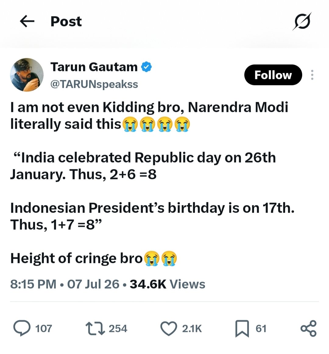 VarunKrRana's tweet photo. This is exactly how their propaganda machinery works.

Zubair deliberately cut and edited the video, intentionally hiding the most crucial part of the exchange. He selectively stripped away the context where Indonesian President Prabowo Subianto explicitly initiated the conversation about the number 8 being his lucky number.

By removing the first half of the interaction, this fake news brigade manufactured a completely false narrative to mock the Prime Minister of India, passing off a lighthearted, respectful diplomatic reply as something else entirely.

It is a classic case of using half-truths and malicious editing to mislead people for an agenda.