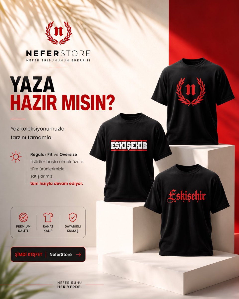 neferstore26's tweet photo. ☀️ Yazın tarzını Nefer Store ile tamamla.

Regular Fit ve Oversize tişörtler başta olmak üzere tüm ürünlerimiz satışta.

Kaliteli kumaş, modern kesim ve tribünün ruhunu yansıtan tasarımlar seni bekliyor.

🛒 https://t.co/iUHnq3OaBw https://t.co/XExjlbCRut