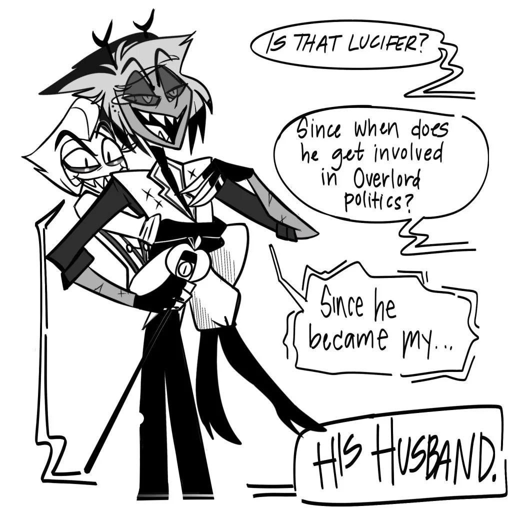 skye_dowse1's tweet photo. Overlord politics? Nah. This is husband politics now. #HazbinHotel #Alastor #Lucifer #Alucard #RadioDemon #KingOfHell #HazbinHotelFanart #Hell #Shipping #Overlord #Fanart #BlackAndWhite #PowerCouple https://t.co/leTE1Yy0IG