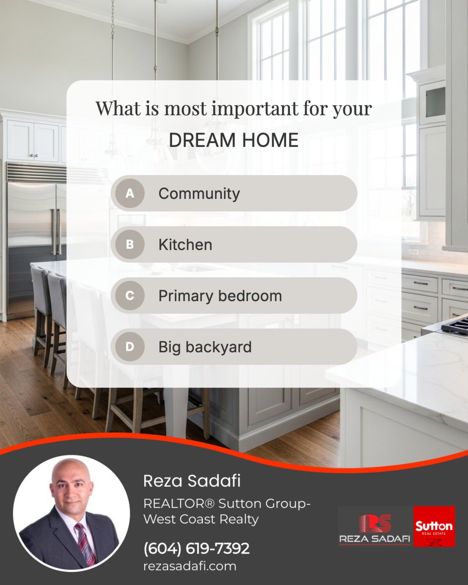 SadafiRealty's tweet photo. Everyone's dream home looks a little different. Is it about the location, a spacious kitchen, a large backyard, a home office, or a primary suite that feels like a retreat?

So when you picture your dream home, what is the one thing you absolutely cannot live without? https://t.co/xeqE4dvIDV