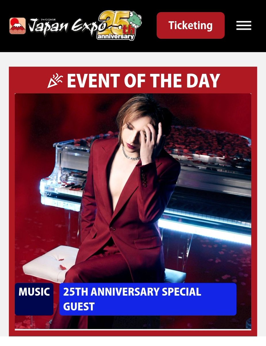 Jill_x_Yoshiki's tweet photo. Info about YOSHIKI's performance at Japan Expo in Paris on July 10th. 🎶✨

✨ YOSHIKI - Special Concert ✨
YOSHIKI, leader of X Japan and The Last Rockstars, returns to Paris to celebrate the 25th anniversary of Japan Expo.

Safe flight to Paris! ✈️🌹
Can we get @YoshikiChannel? 🥹

#YOSHIKI #JapanExpo 
@YoshikiOfficial