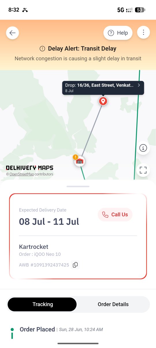 Abdullahch52769's tweet photo. "@ShiprocketIndia @Delhivery Stop playing games! AWB 1091392437425 was promised by July 5th. It’s July 8th, the parcel is circling between Tirupati &amp; Chennai! Fraudulent service. If not delivered in 24hrs, I’m filing a formal case with NCH &amp; Consumer Affairs @jagograhakjago https://t.co/BBLkKhL0Et
