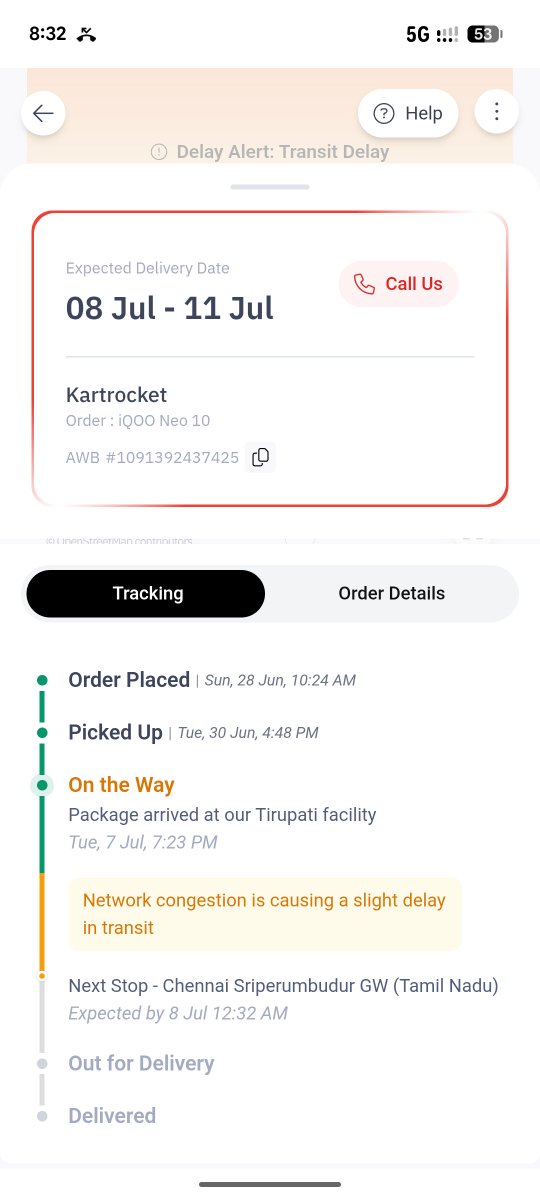 Abdullahch52769's tweet photo. "@ShiprocketIndia @Delhivery Stop playing games! AWB 1091392437425 was promised by July 5th. It’s July 8th, the parcel is circling between Tirupati &amp; Chennai! Fraudulent service. If not delivered in 24hrs, I’m filing a formal case with NCH &amp; Consumer Affairs @jagograhakjago https://t.co/BBLkKhL0Et