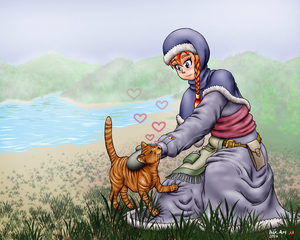 Franck_KG's tweet photo. As the seasons go by, Shannon pets cats for hours on end.

Work done on tablet with Clip Studio Paint. https://t.co/PeZXTI6oS1