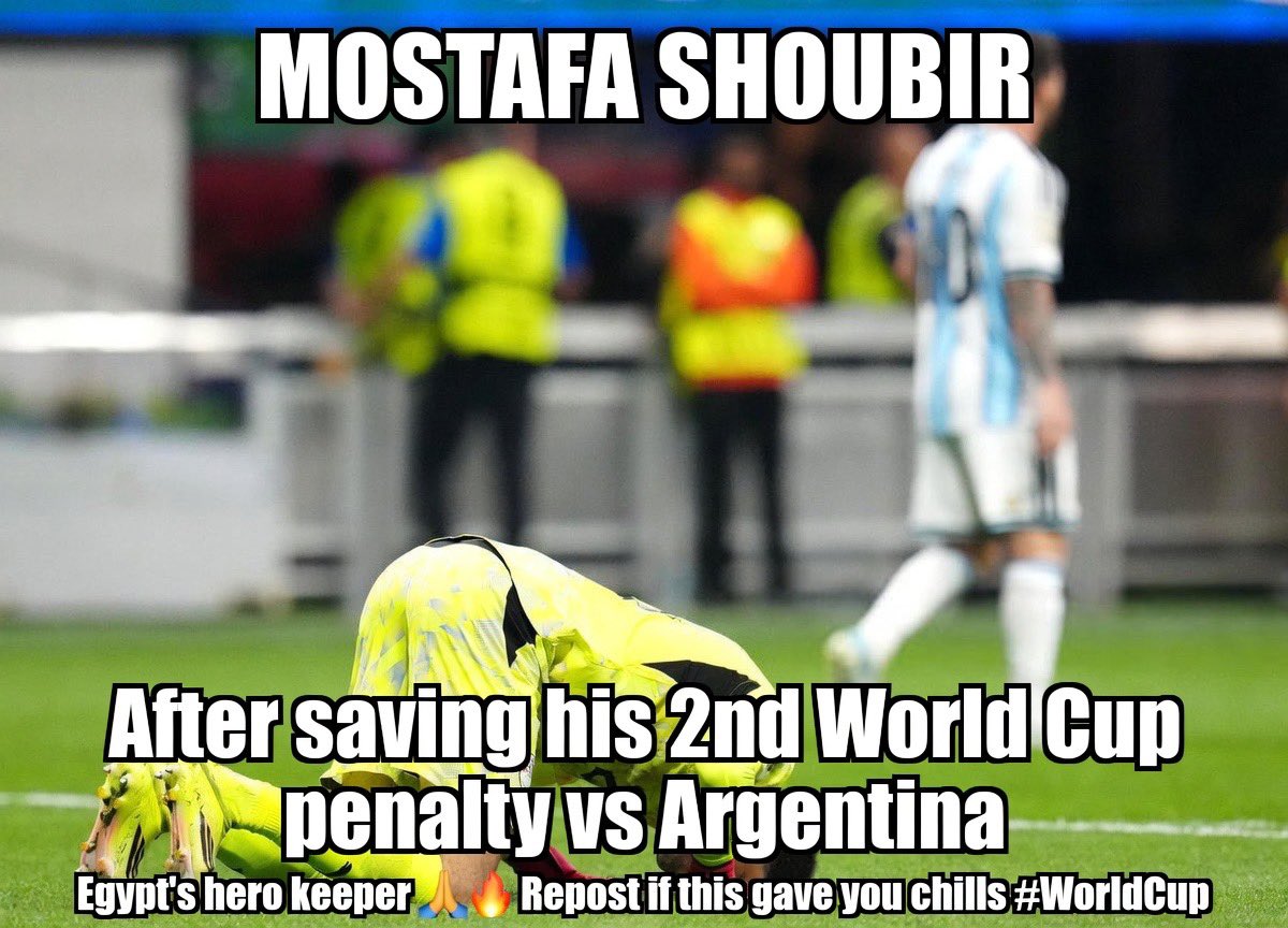 MemesJet's tweet photo. @FabrizioRomano Mostafa Shoubir after saving his 2nd penalty vs Argentina 👀
Egypt’s keeper turning into a wall 🙏
World Cup magic happening #WorldC https://t.co/8IrVi6ax2t