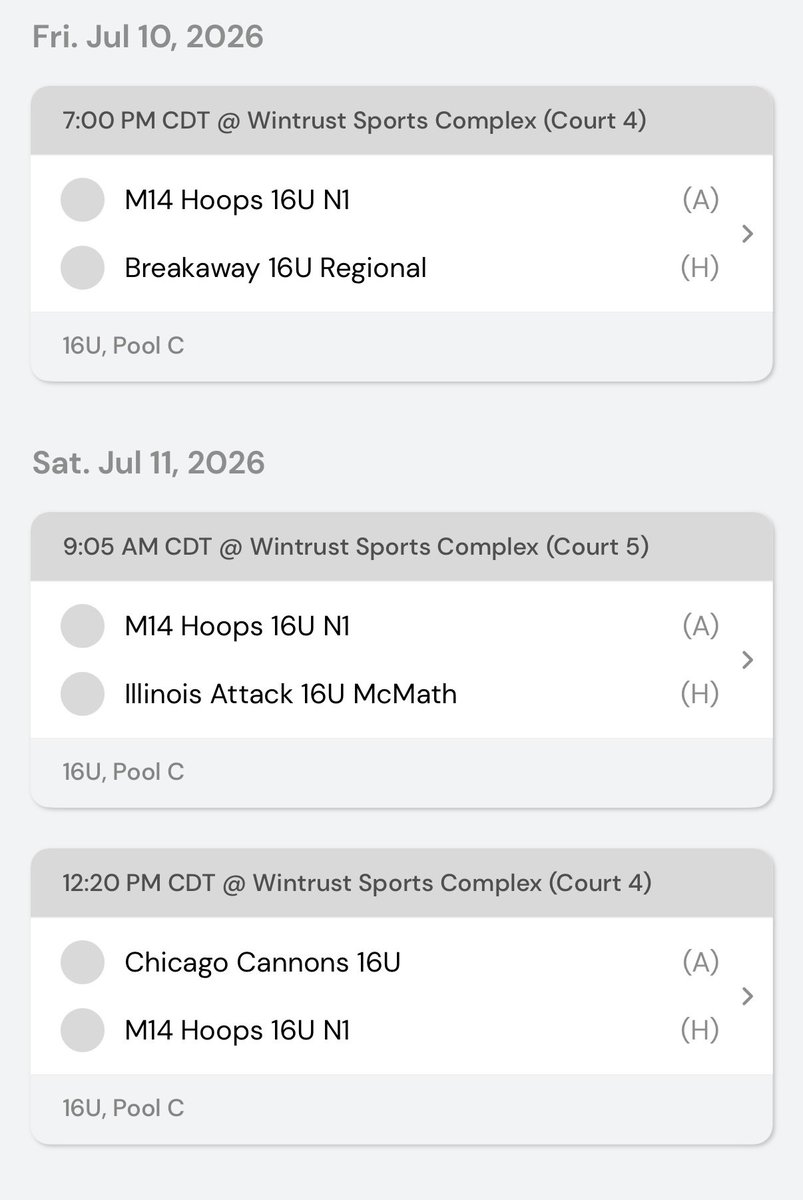 jakecarli24's tweet photo. Schedule for Prep Hoops The Platform this weekend

Friday 7/10
7:00 PM vs. Breakaway

Saturday 7/11
9:05 AM vs. Illinois Attack

12:20 vs. Chicago Cannons

Sunday 7/12
2:30 vs. Chicago Hoops

📍Wintrust Sports Complex
@PrepHoops @PrepHoopsIL @M14Hoops_Boys https://t.co/5HUNvCIKZ7