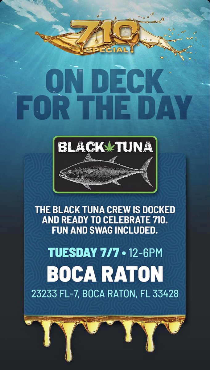 blacktuna420's tweet photo. Come visit Black Tuna in Boca Raton #BlackTunaDay #FreeSwag #GreatVibes 🐟🦈🎣💨💚 https://t.co/iMa5YiPbxZ