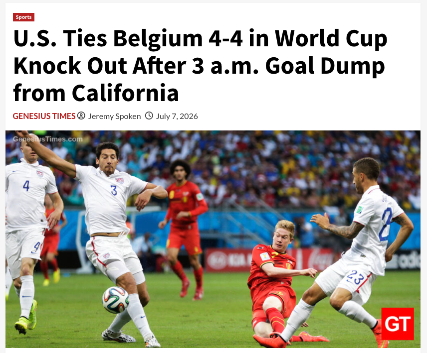 Genesius_Times's tweet photo. U.S. Ties Belgium 4-4 in World Cup Knock Out After 3 a.m. Goal Dump from California • Genesius Times https://t.co/QSknVwKNmR https://t.co/RbKK3crFaY