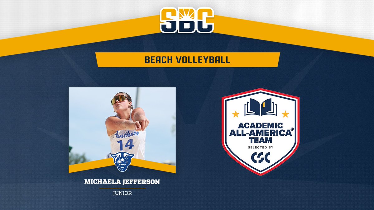 SunBelt's tweet photo. 𝗔𝗖𝗔𝗗𝗘𝗠𝗜𝗖 𝗔𝗟𝗟-𝗔𝗠𝗘𝗥𝗜𝗖𝗔𝗡.

@GSU_BeachVB junior Michaela Jefferson has been named a 2026 @CollSportsComm Academic All-America Women's At-Large Third Team honoree. ☀️🏐🏖️

📰 » https://t.co/Dsx0EArAQu https://t.co/mge6ECyjzV
