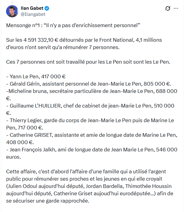 christo76113245's tweet photo. Un jour il faudra @Ilangabet que soit tu révises tes cours de droits ou que tu ouvres un dictionnaire pour connaitre la définition d enrichissement personnel, avant de lancer des accusations contre Mme Le Pen ,ce que tu fais par contre cela s'appelle de la diffamation . https://t.co/cjuulXDrHe