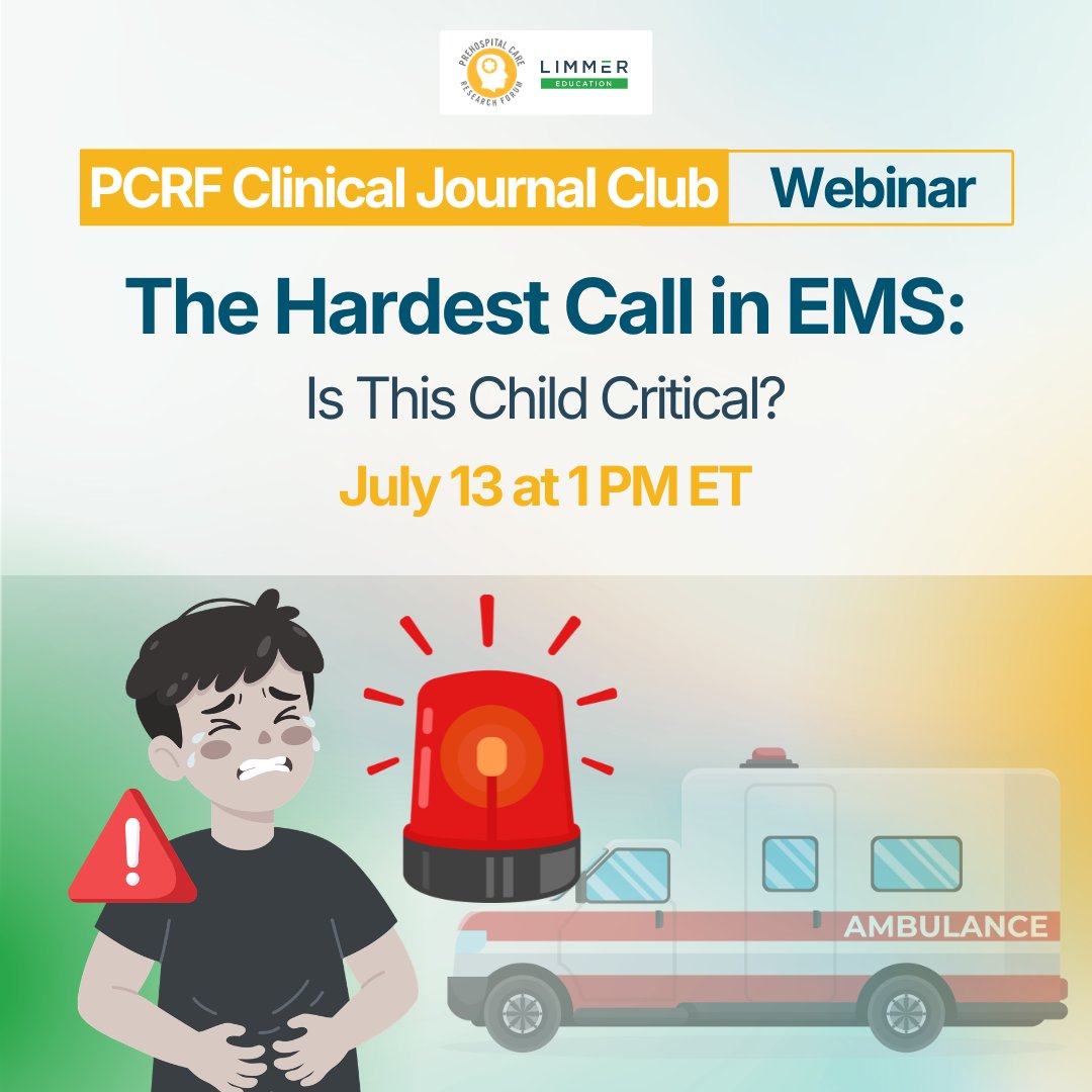 pcrfatucla's tweet photo. Join us Monday July 13 as we review a qualitative study that  explores the realities of pediatric assessment, limitations of current tools, and what it might take to build a better approach to recognizing sick kids in EMS.. Register free: https://t.co/ieEPB7MLDE https://t.co/Sxc4ZN29Jt