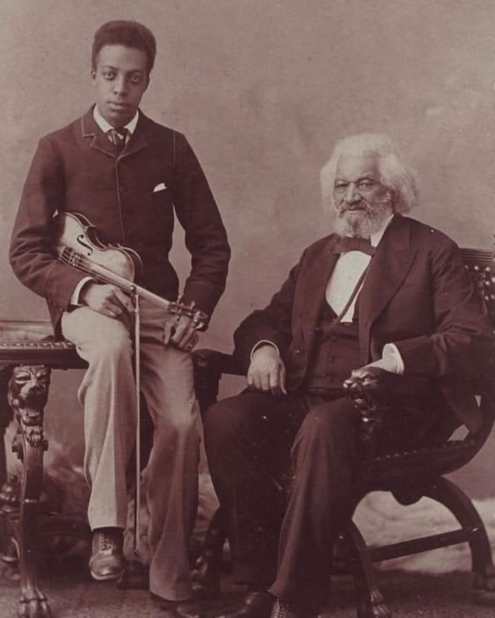 historical_Afr's tweet photo. Former slave, author and activist Frederick Douglass with his musician grandson Joseph Douglass in 1894. https://t.co/KMEkaqpsrs