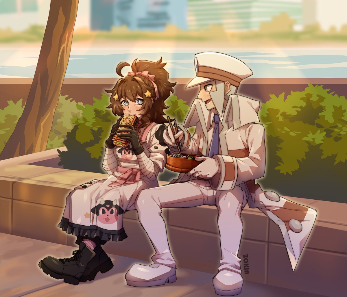emmetsdarrrling's tweet photo. Nothing like spending lunch break with your favorite person ever… it’s a long day at work for us so we like to meet up every day to talk about everythang over some nice food <3 🥪

ART BY MY BESTIE @/Jan_hime LOOK AT HOW CUTE SHE DREW MOOMEE IN HIS UNIFORM AWE 😭💕⭐️🌸🎀 https://t.co/WewYt9p07x