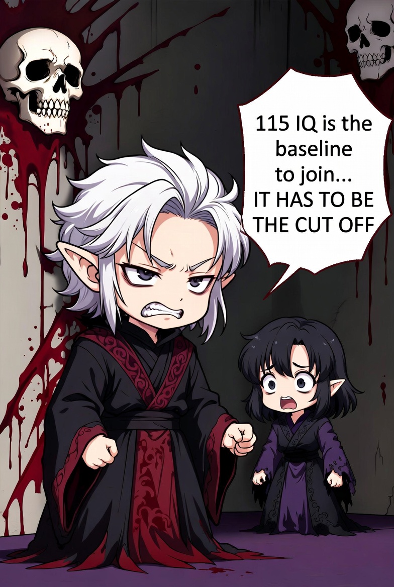 DarkFlipp's tweet photo. "So all I gotta do is put this meme here?" asks the very literal J45 to Kyootbot, who is hot 

You see, Powdury, Kyootbot, Lucy Wu, Tectone, Emiru and A

Are all figuring out what to do with people with good hearts but mediocre intelligence

But there's a problem

"EVERY TIME WE DECIDE ON A RULE WE FEEL BAD" Screams Lucy Wu, the tragic designer who just wants to help

"115 IQ is the baseline to join...IT HAS TO BE THE CUT OFF" Says Powdury, she's ENTP

"Meow but what if their contributions exceed a 115 IQ?" says emiru

"Well Flipp told me in a group sex meeting that wisdom and dexterity matter a lot for us" says kyootbot

"YES BUT THEY CANT UNDERSTAND IT!" Screams Powdury, she hates this disconnections and wants to feel better about the >115 people

"Just give them orders, they are commoners, we are elites, but the commoners come to ALL OUR PARTIES" says me

"Oh they get included?" asks Lucy Wu

"Yes, to everything a less than 115 IQ person would enjoy" clarifies me

"Festivals, practical parties, the first part of pizza parties" says me

"Meow, the big thing is THEY FEEL included, we need @shoe0nhead here for intuition checks :3" says emiru

"Hey guys, uhm, so maybe we just check in with people periodically to see how they are?"  ShoeOnHead just joined the 'group chat'

"Makes LOGICAL sense" Kyootbot just wrote a new rule because she's a psychopath with a high IQ