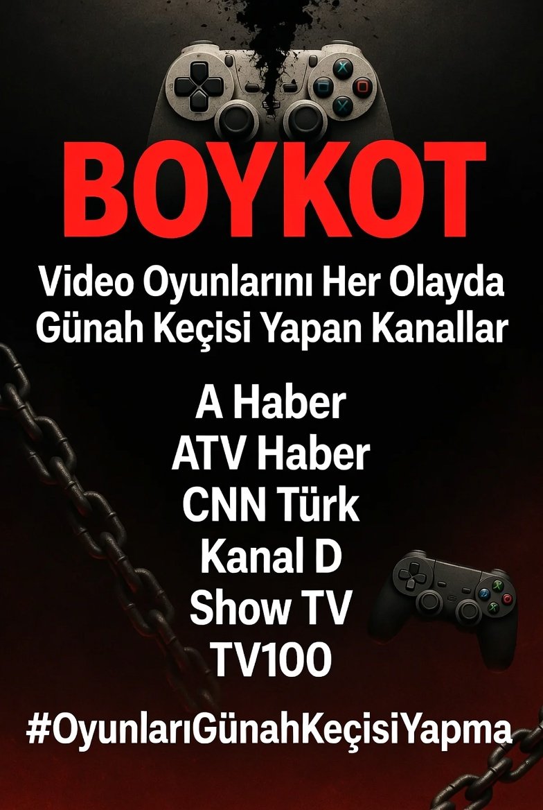 haperlintsdie's tweet photo. Video oyunları suça sürükler diye algı yapan, dezenformasyon yanlısı, propaganda yapan TV kanallarını her zaman boykotluyoruz!
Oyunlar suçsuzdur! Oyuncular haklıdır!
Dijital hak ve özgürlük adalettir!
Kısıtlama ve yasak kötü niyettir!
#OYUNUMADOKUNMA
#OyunYasasınıReddediyoruz https://t.co/8HPxqV5DJm