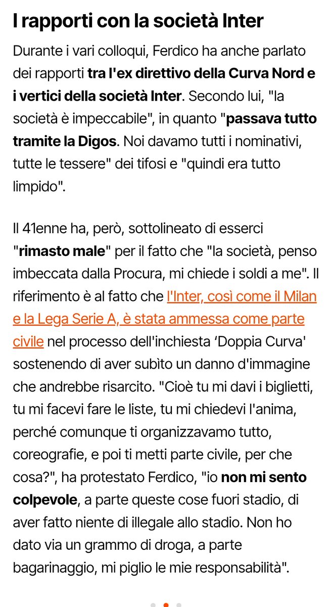 Martinapilla87's tweet photo. C'è costui che continua a postare questa cosa sostenendo che #Ferdico abbia dichiarato che l'#Inter era impeccabile perché mandava le famose pec alla #Digos.. ma #Ferdico dichiara BEN ALTRO e sta cantando perché la società si è costituita parte civile https://t.co/RHTgzSOgfL