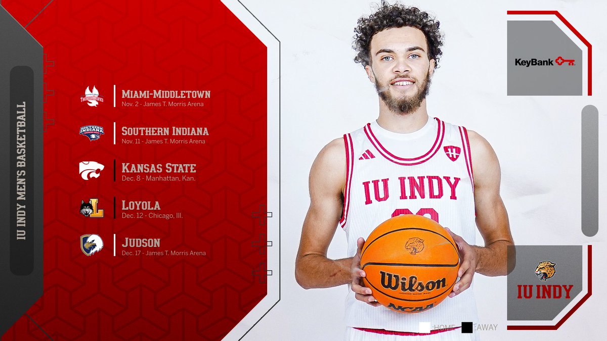 iuindy_jaguars's tweet photo. @iuindy_mbb Here are some confirmed dates for your viewing pleasure! More to come... 🏀

Nov. 2 vs Miami-Middletown (11am)
Nov. 11 vs Southern Indiana (6:30pm)
Dec. 8 at Kansas St.
Dec. 12 at Loyola Chicago
Dec. 17 vs Judson (2pm)

Thanks to @keybank for their continued support of the Jags! https://t.co/1u4KCuZ3Lr