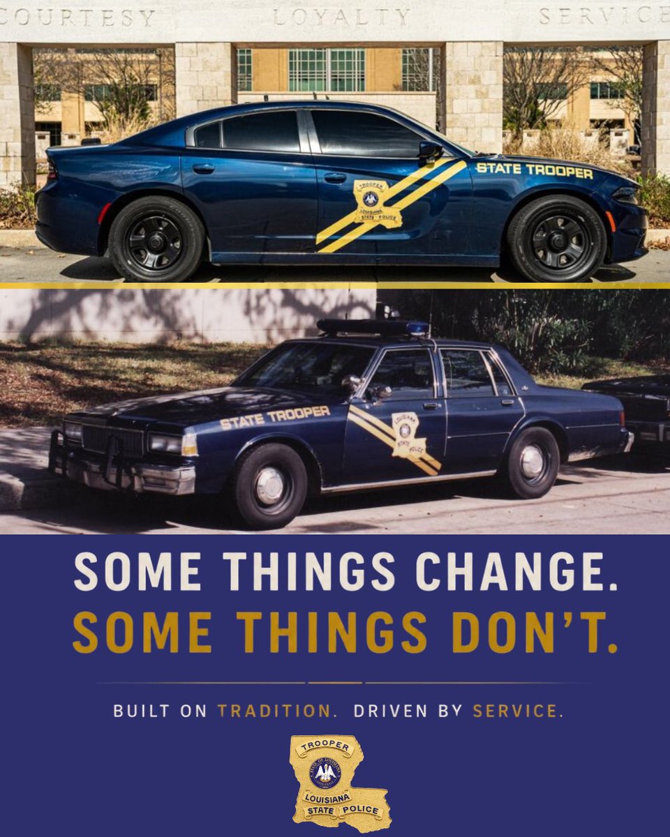 LAStatePolice's tweet photo. From the Chevrolet Caprice to the Dodge Charger, the vehicles look different, but the mission remains the same.

Louisiana is competing in the AAST Best Looking Cruiser Contest. 

Vote daily through July 10:

Some traditions only get better with time.
🔗 https://t.co/YdHqX5VaK5 https://t.co/4Ku3yNX9z1
