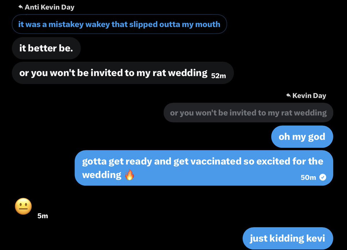 AntiKevin02's tweet photo. Do you guys think im still invited to his rats wedding orrr https://t.co/8UUbEA8ox0