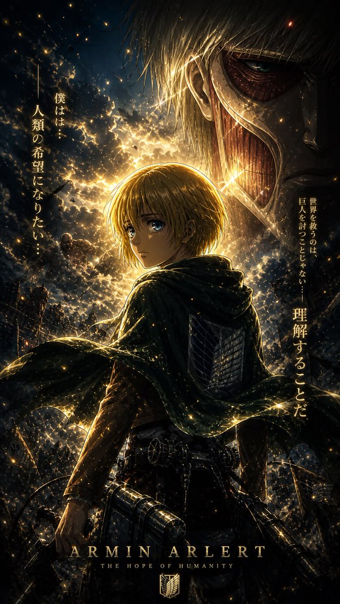 Adnan1660's tweet photo. He wanted to be humanity’s hope — so he became the monster that would save it. #AttackOnTitan #AOT #ArminArlert #ColossalTitan #TheHopeOfHumanity #ShingekiNoKyojin #Tatakae #AnimeTwitter https://t.co/djFDZs9qQP