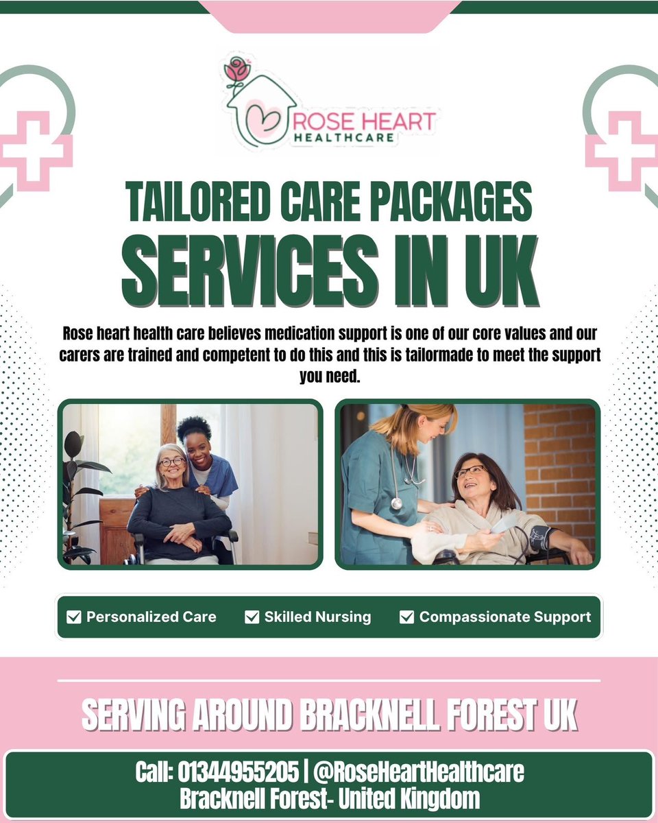 RoseheartHealth's tweet photo. At Rose Heart Healthcare, we believe in providing personalized, compassionate support tailored to your unique needs. 

Our trained and competent carers are dedicated to providing skilled nursing and medication support to help you live comfortably at home in Bracknell Forest. https://t.co/ZpYLvIEMEr