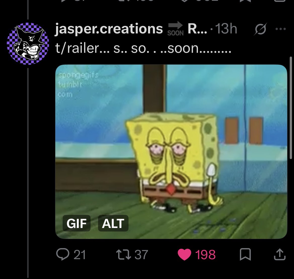 Dev_grl's tweet photo. @NoidKillHisMain @jaspercreations It’s a gif of tired Spongebob dragging his knees on the floor ^^ https://t.co/BlHDQDmGeR
