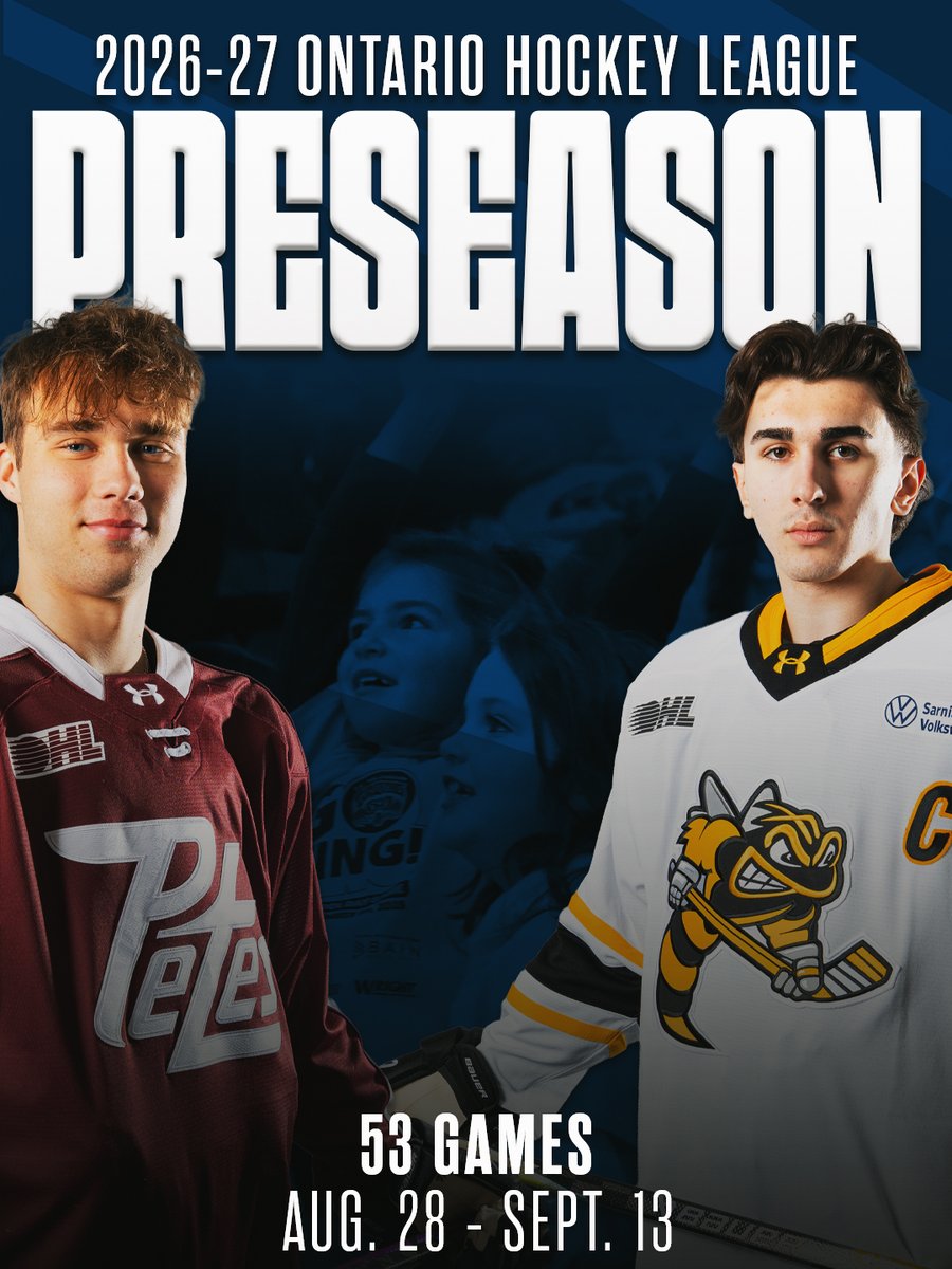 OHLHockey's tweet photo. One step closer to opening night ⏳

The 2026-27 #OHL Preseason Schedule is here.

DETAILS 🗞️: https://t.co/eiczB4yXG2 https://t.co/o9x8ruzygj